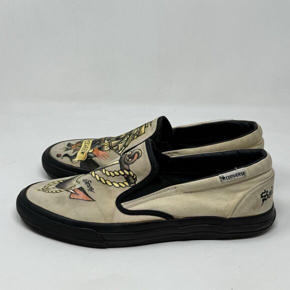 Converse Sailor Jerry Sneakers Mens 9 Tan Multicolor Nautical Slip On Shoes - Picture 2 of 16